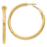 14k 3x41mm Polished Round Omega Back Tube Hoop Earrings