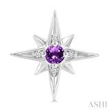 3 MM Round Cut Amethyst and 1/20 Ctw Round Cut Diamond Semi-Precious Fashion Earrings in Sterling Silver