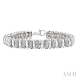 1/6 Ctw Bold Wide Ribbed Single Cut Diamond Fashion Bracelet in Sterling Silver