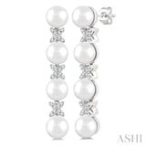 5 MM Cultured Pearl and 1/6 Ctw Round Cut Diamond Floral Fashion Earrings in 14K White Gold