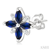 4X2 MM Marquise Shape Sapphire and 1/10 Ctw Round Cut Diamond Blossom Earrings in 10K White Gold