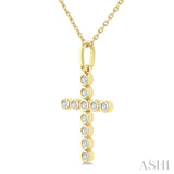 1/10 Ctw Round Cut Diamond Bezel Set Cross Petite Pendant With Chain in 10K Yellow Gold