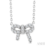 1/8 Ctw Bow Round Cut Diamond Petite Fashion Pendant With Chain in 10K White Gold