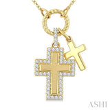 1/5 Ctw Overlay Cross Charm Round Cut Diamond Fashion Pendant With Chain in 10K Yellow Gold
