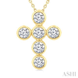 1 1/2 Ctw Round Cut Diamond 6-Stone Bezel Set Cross Pendant With Chain in 14K Yellow Gold