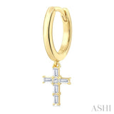 1/5 Ctw Princess and Baguette Cut Diamond Cross Petite Fashion Earrings in 10K Yellow Gold
