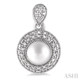 6x6 MM Cultured Pearls and 1/20 Ctw Round Cut Diamond Earrings in Sterling Silver