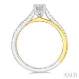 1/2 Ctw Two Tone Criss Cross Round & Oval Cut Diamond Engagement Ring With 1/3 Ct Oval Cut Center Stone in 14K White and Yellow Gold