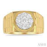 1 Ctw Flat Top Lovebright Round Cut Diamond Men's Ring in 10K Yellow and White Gold