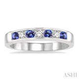2.5 MM Round Cut Tanzanite and 1/5 Ctw Channel Set Round Cut Diamond Band in 14K White Gold
