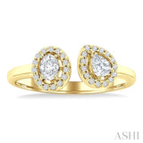 3/8 Ctw Toi Et Moi Pear, Oval and Round Cut Diamond Open Fashion Ring in 14K Yellow Gold