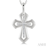 1/20 Ctw Single Cut Diamond Cross Pendant with Chain in Sterling Silver