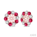 2.3 MM Round Cut Ruby and 1/2 Ctw Round Cut Diamond Precious Earrings Jacket in 14K Rose Gold