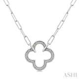 1/10 Ctw Single Cut Diamond Clover Pendant With Paperclip Chain in Sterling Silver