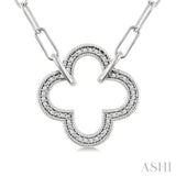 1/10 Ctw Single Cut Diamond Clover Pendant With Paperclip Chain in Sterling Silver