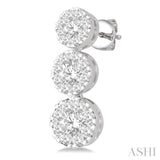 1 Ctw Hanging Triple Mount Lovebright Round Cut Diamond Earring in 14K White Gold