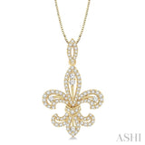 7/8 ctw Round Cut Diamond Fleur De Lis Diamond Pendant in 14K Yellow Gold with Chain