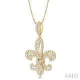 7/8 ctw Round Cut Diamond Fleur De Lis Diamond Pendant in 14K Yellow Gold with Chain