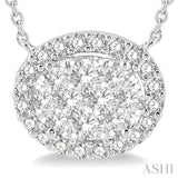 3/4 ctw Oval Shape Round Cut Diamond Lovebright Pendant With Chain in 14K White Gold