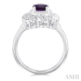 1/20 Ctw Oval Cut 8X6 MM Amethyst and Round Cut Diamond Semi-Precious Ring in Sterling Silver