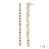 3 ctw Single Line Drop Round Cut Diamond Tennis Earring in 14K Yellow Gold