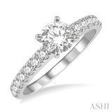 1 1/10 ctw Round Brilliant Cut Diamond Ladies Engagement Ring with 5/8 Ct Round Cut Center Stone in 14K White Gold
