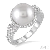 10 MM Cultured Pearl and 3/8 Ctw Round Cut Diamond Ring in 14K White Gold