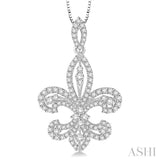 1.00 Ctw Round Cut Diamond Fleur De Lis Diamond Pendant in 14K White Gold with Chain