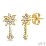1/4 ctw Round Cut Diamond Palm Tree Earrings in 14K Yellow Gold