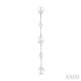 4 MM Round Shape Cultured Pearl and 1/20 Ctw Round Cut Diamond Station Long Earrings in 14K White Gold