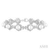 6 MM Cultured Pearl and 1/6 Ctw Round Cut Diamond Bracelet in Sterling Silver