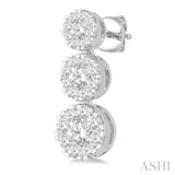 3/4 Ctw Hanging Triple Mount Lovebright Round Cut Diamond Earring in 14K White Gold