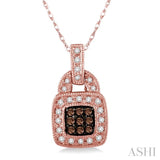 1/4 ctw Round Cut White and Champagne Brown Diamond Pendant in 10K Rose Gold with Chain