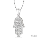 3/8 ctw Round Cut Diamond Hamsa Pendant in 14K White Gold with Chain