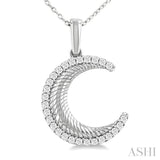 1/5 ctw Spiral Textured Crescent Moon Round Cut Diamond Fashion Pendant With Chain in 10K White Gold