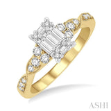 1/2 Ctw Criss Cross Shank Fusion Baguette and Round Cut Diamond Engagement Ring in 14K Yellow and White Gold