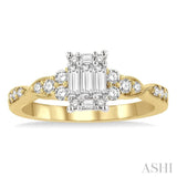 1/2 Ctw Criss Cross Shank Fusion Baguette and Round Cut Diamond Engagement Ring in 14K Yellow and White Gold