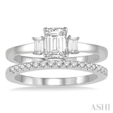 3/4 Ctw Diamond Wedding Set With 5/8 Ctw Octagonal & Baguette Engagement Ring and 1/8 Ctw Round Cut Diamond Wedding Band in 14K White Gold
