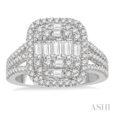 1 1/4 Ctw Baguette & Round Cut Fusion Diamond Ring in 14K White Gold