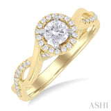 1/2 Ctw Circular Shape Open Twist Shank With 1/3 Ctw Center Stone Round Cut Diamond Halo Engagement Ring in 14K Yellow and White Gold