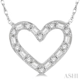 1/4 Ctw Heart Charm Baguette and Round Cut Diamond Pendant in 14K White Gold