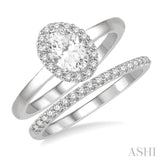 3/4 Ctw Round Cut Diamond Wedding Set With 5/8 Ct Oval Cut Engagement Ring and 1/6 Ct Round Cut Diamond Wedding Band in 14K White Gold