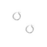 14K White Gold 3x15mm Diamond Cut and Polished Design Hoop Earring