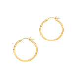 14K Yellow Gold 2x25mm Diamond Cut Hoop Earring