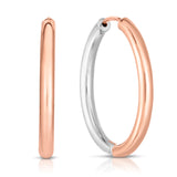 14K Rose and White Gold 2.5x20mm Diamond Cut Hoop Earring