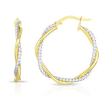 14K Yellow and White Gold Round Twist Hoop Earring