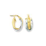 14K Yellow and White Gold Small Oval Double Row Hoop Earring