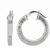 Sterling Silver Greek Key 15mm Hoop Earring