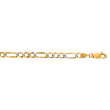 14K Yellow Gold 7mm White Pave Figaro 8.5 Chain Bracelet with Lobster Lock