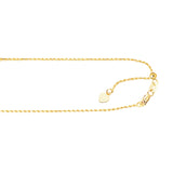 10K Yellow Gold 0.95mm Adjustable (adjusts up to 22 inches) Rope 22 Chain with Lobster Lock